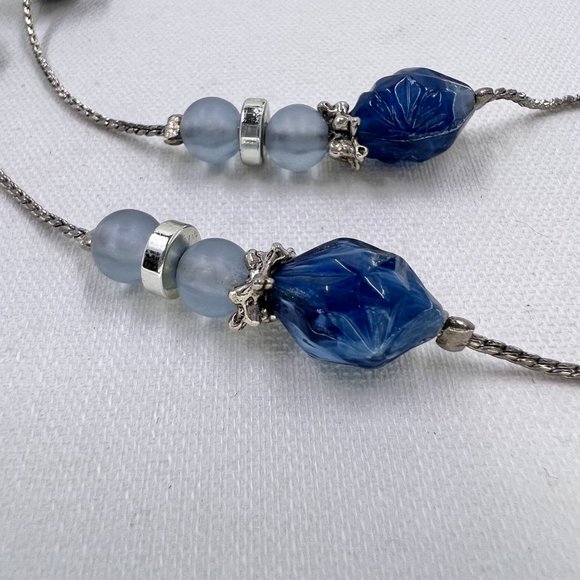 Blue Beaded Silver Tone 18” Chain Necklace - Picture 6 of 8